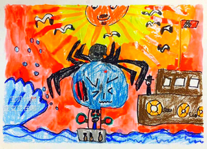 美术作品-蜘蛛怪兽在海上