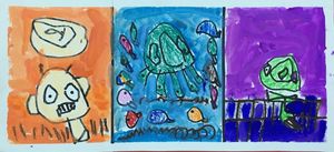 三幅外星人在草原海洋平原-宝贝计画幼儿画画美术作品