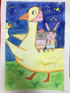 鸭妈妈带着兔宝宝找到了小鸡-宝贝计画少儿绘画美术作品